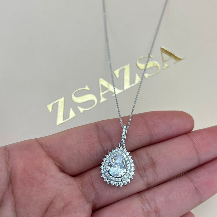 Silver zircone teardrop set