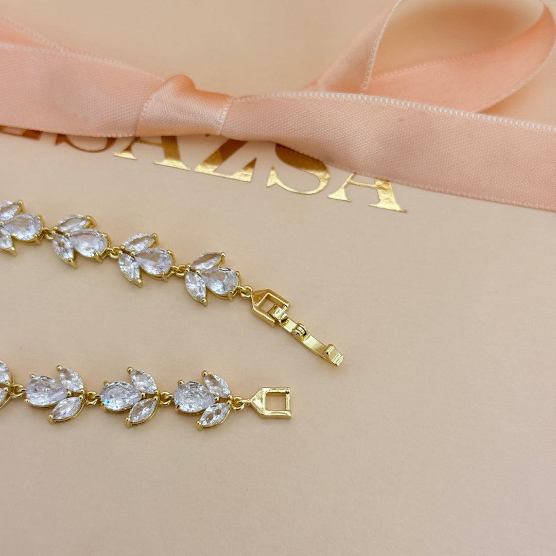 Zircone marquise and teardrop gold plated bracelet