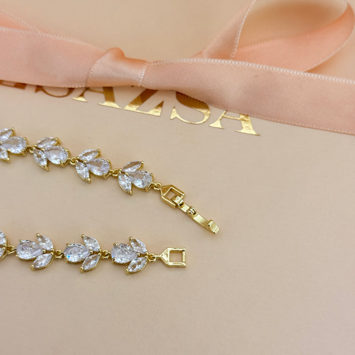 Zircone marquise and teardrop gold plated bracelet