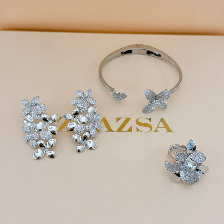 Flower zircone silver set