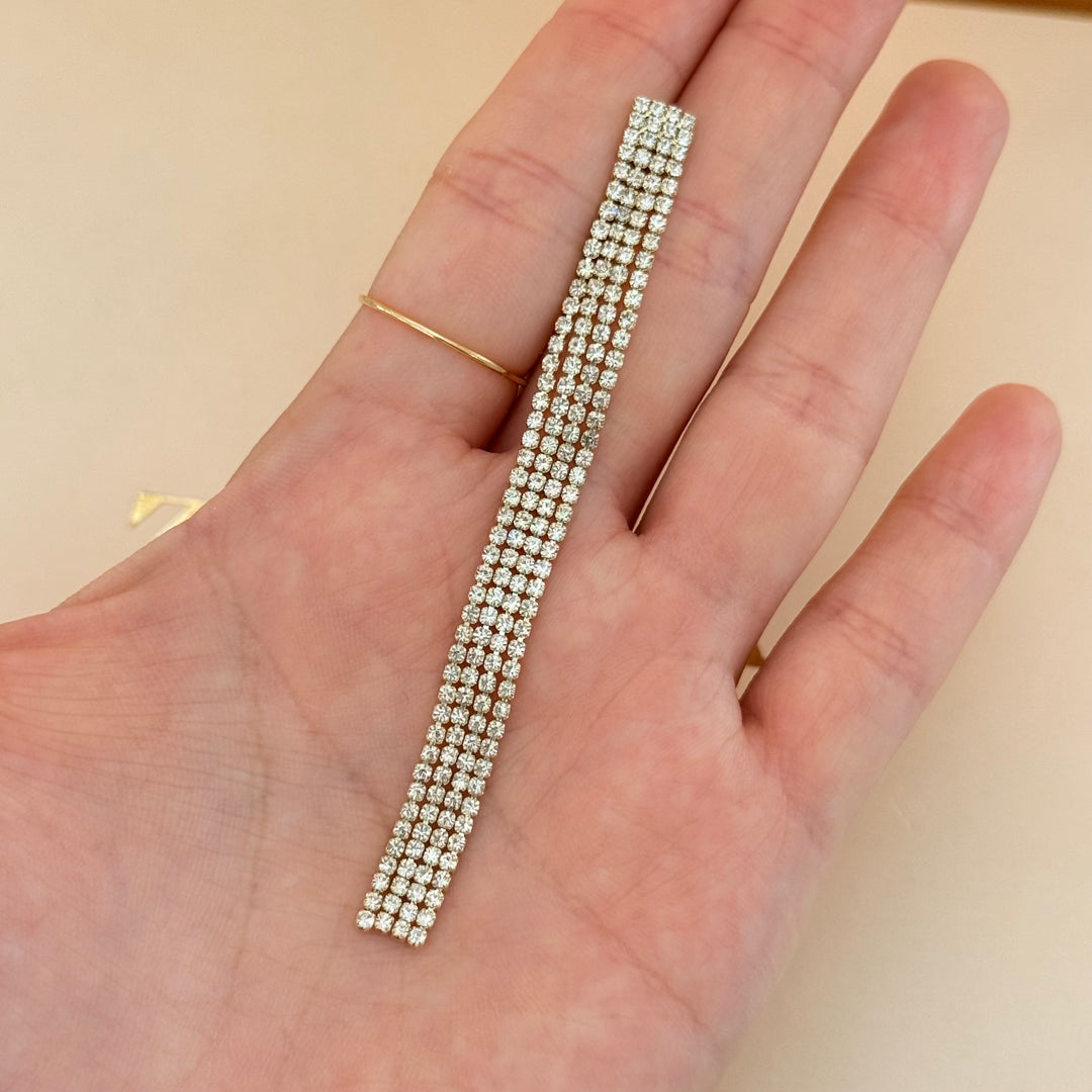 Long fringe gold plated zircone earrings