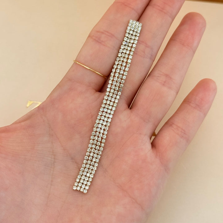 Long fringe gold plated zircone earrings