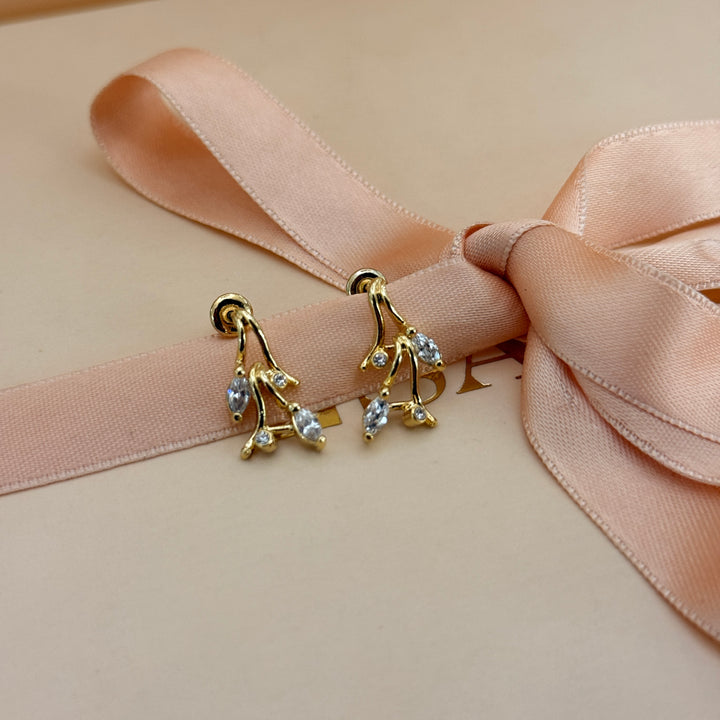 Leaves zircone gold plated earrings and bracelet