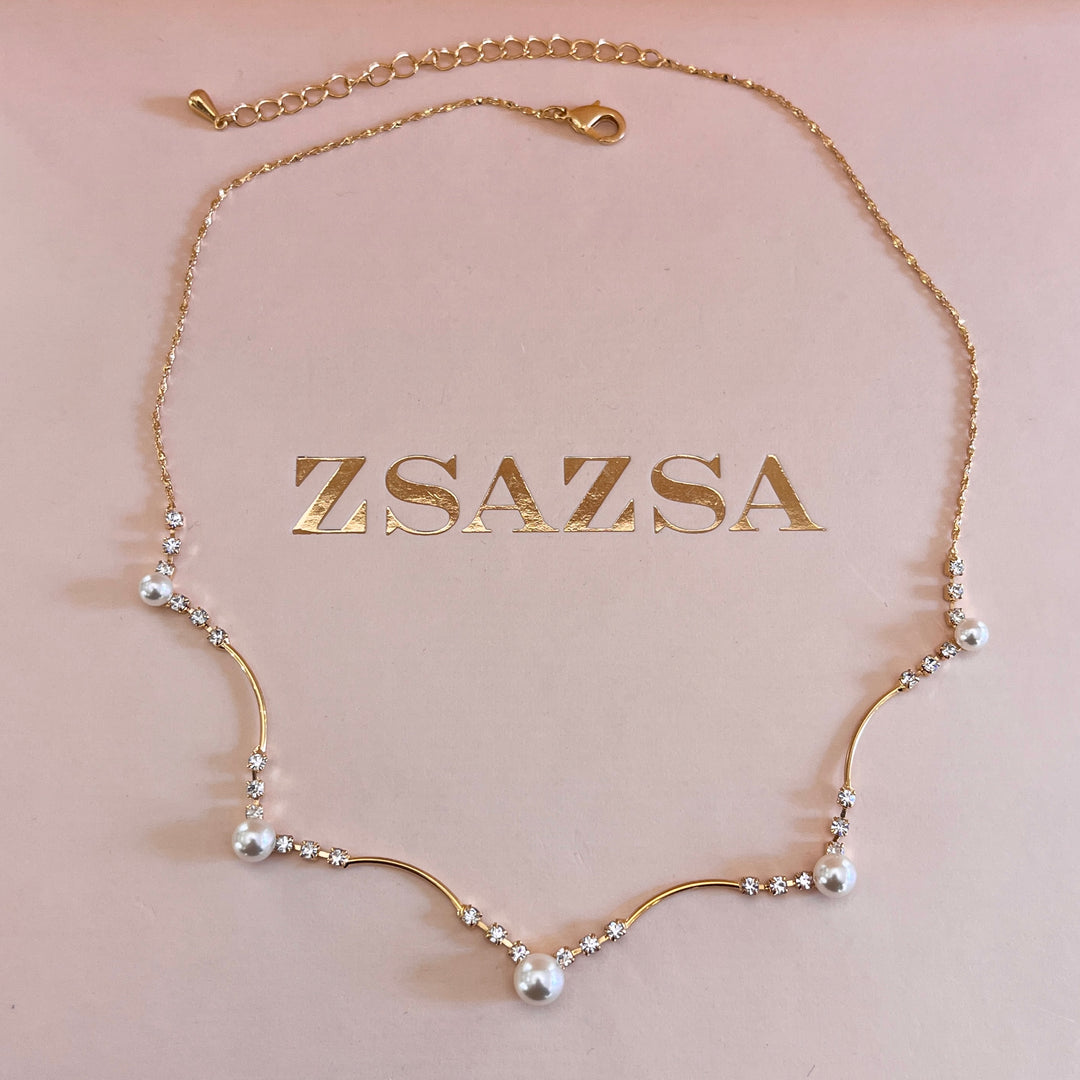 Pearl and rhinestone gold plated set