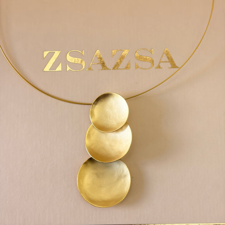 Handmade 3 Simple Circles Long Gold Necklace and Earrings set | Gold Plated | ZsaZsa