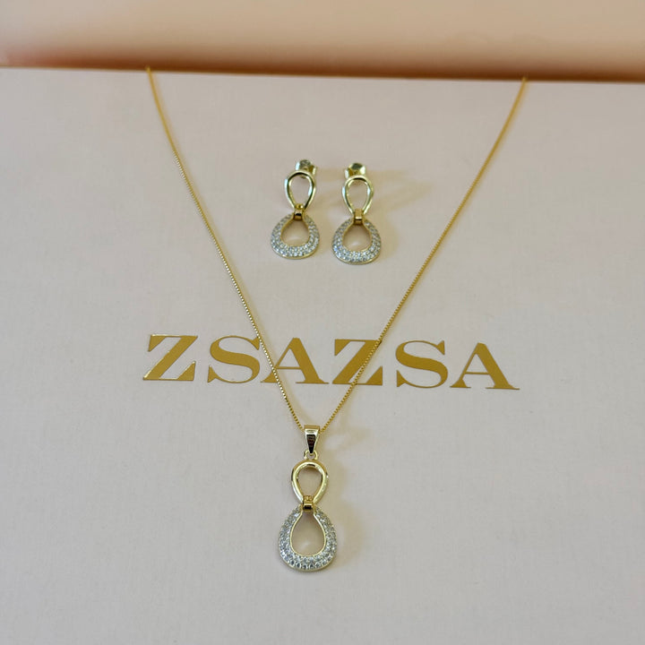 Hollow teardrop zircone sterling silver gold plated set
