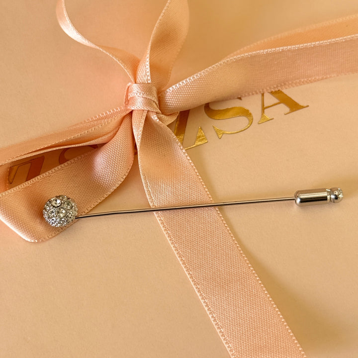 Dainty rhinestone half ball silver pin