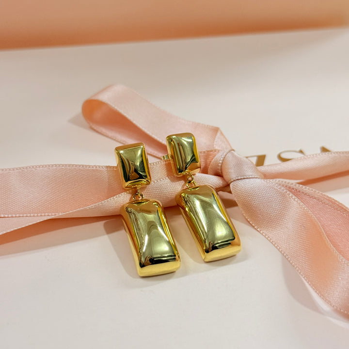 Double rectangular sterling silver gold plated earrings