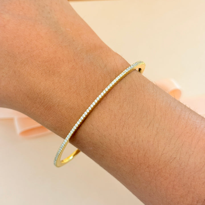 Zircone dainty sterling silver gold plated bangle