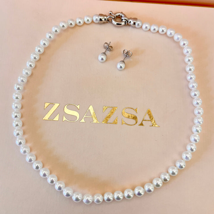 White Mallorca pearls white gold plated set