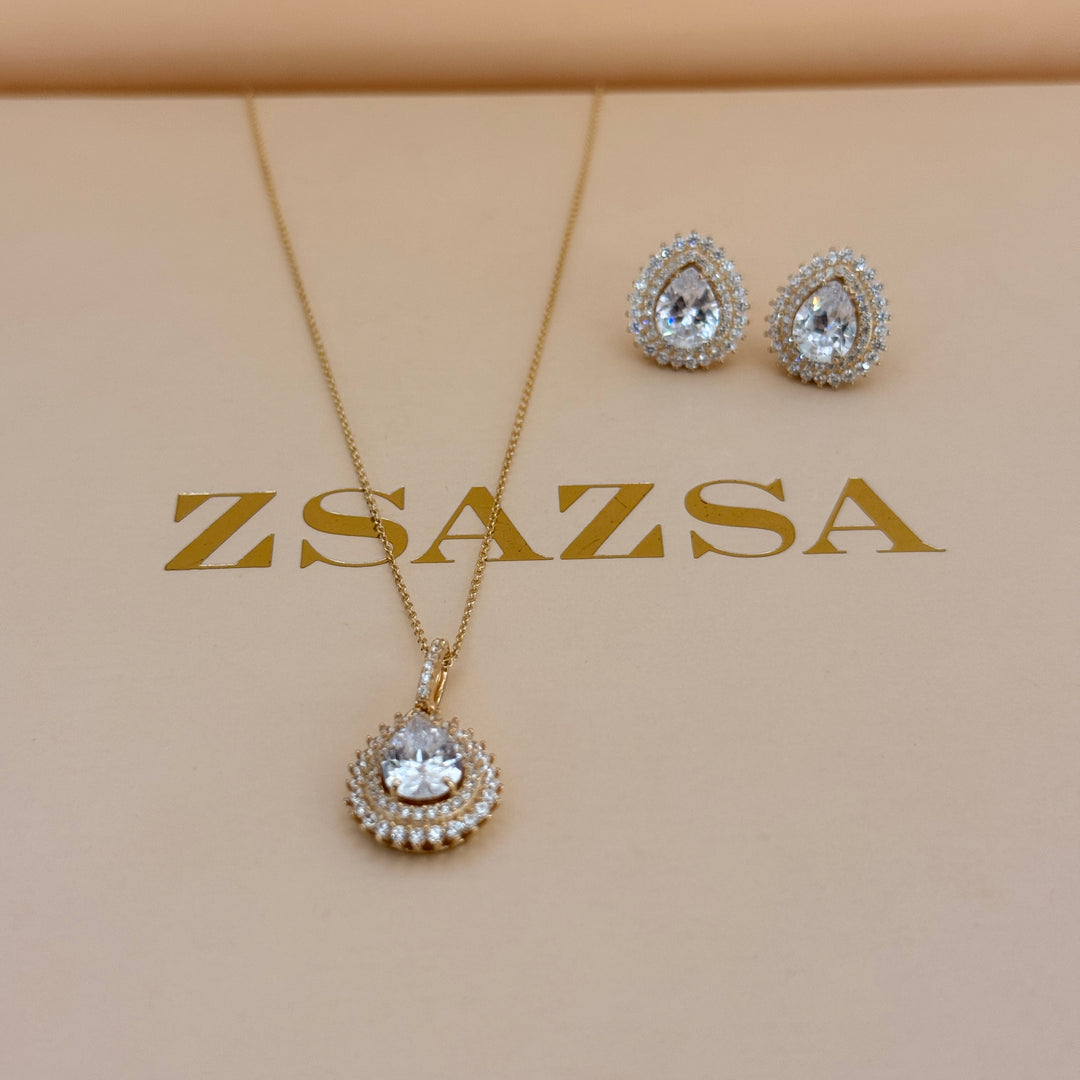 Teardrop zircone sterling silver gold plated set