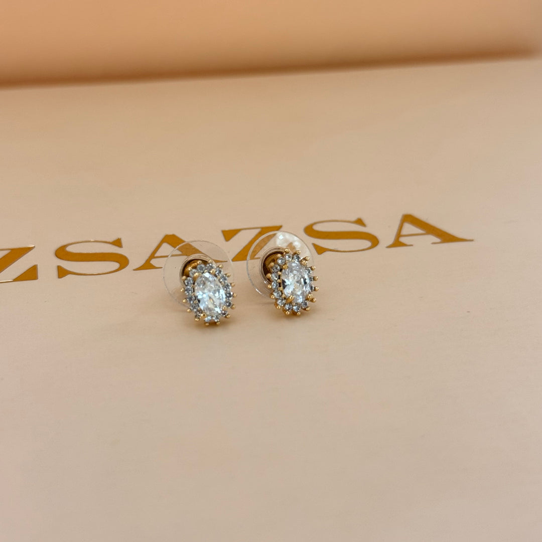 Small oval zircone gold plated studs