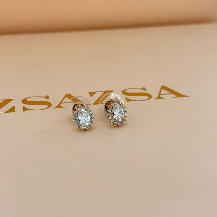 Small oval zircone gold plated studs