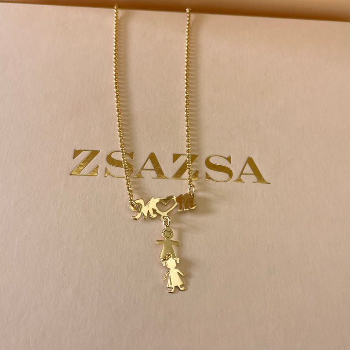 Mom & children gold plated necklace