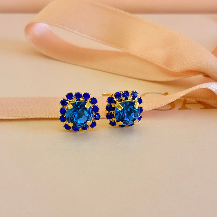 Royal blue Swarovski gold plated studs