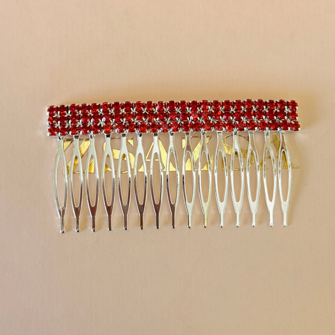 Rhinestone 3 rows red silver comb