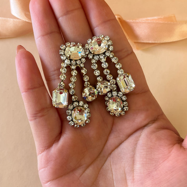 Swarovski crystals mixed of shapes gold plated earrings