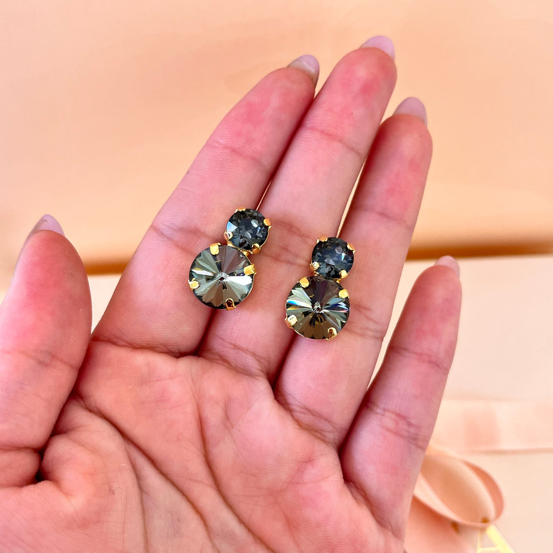 Grey double preciosa crystals studs