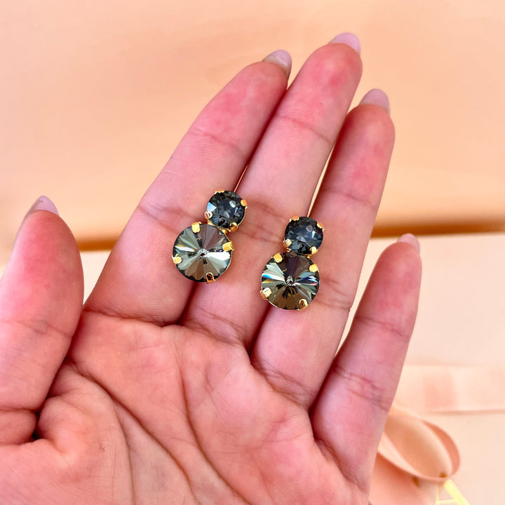 Grey double preciosa crystals studs