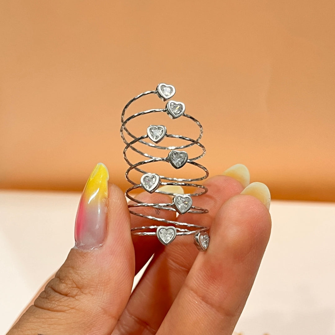 Zircone hearts sterling silver twisted ring