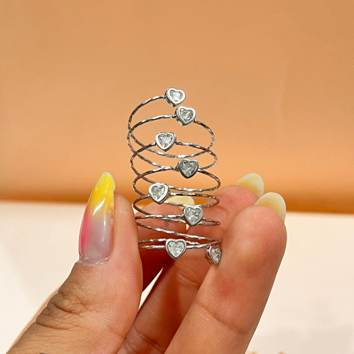 Zircone hearts sterling silver twisted ring