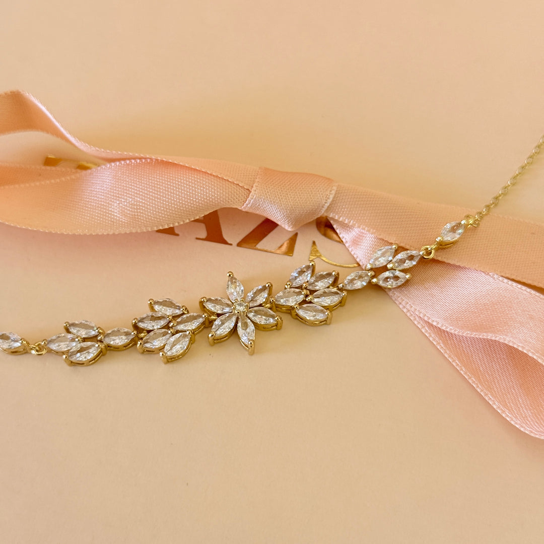 Zircone flower and marquise gold plated bracelet