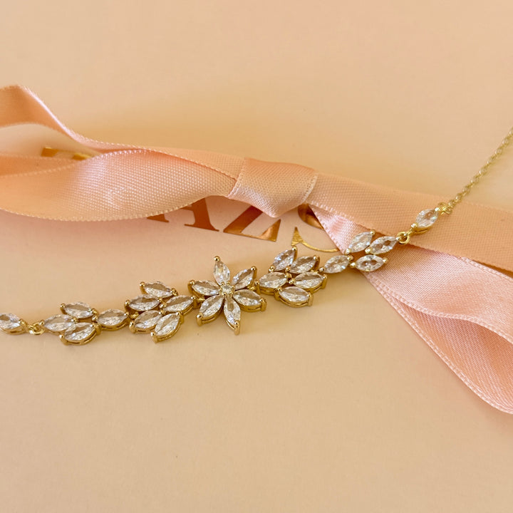 Zircone flower and marquise gold plated bracelet