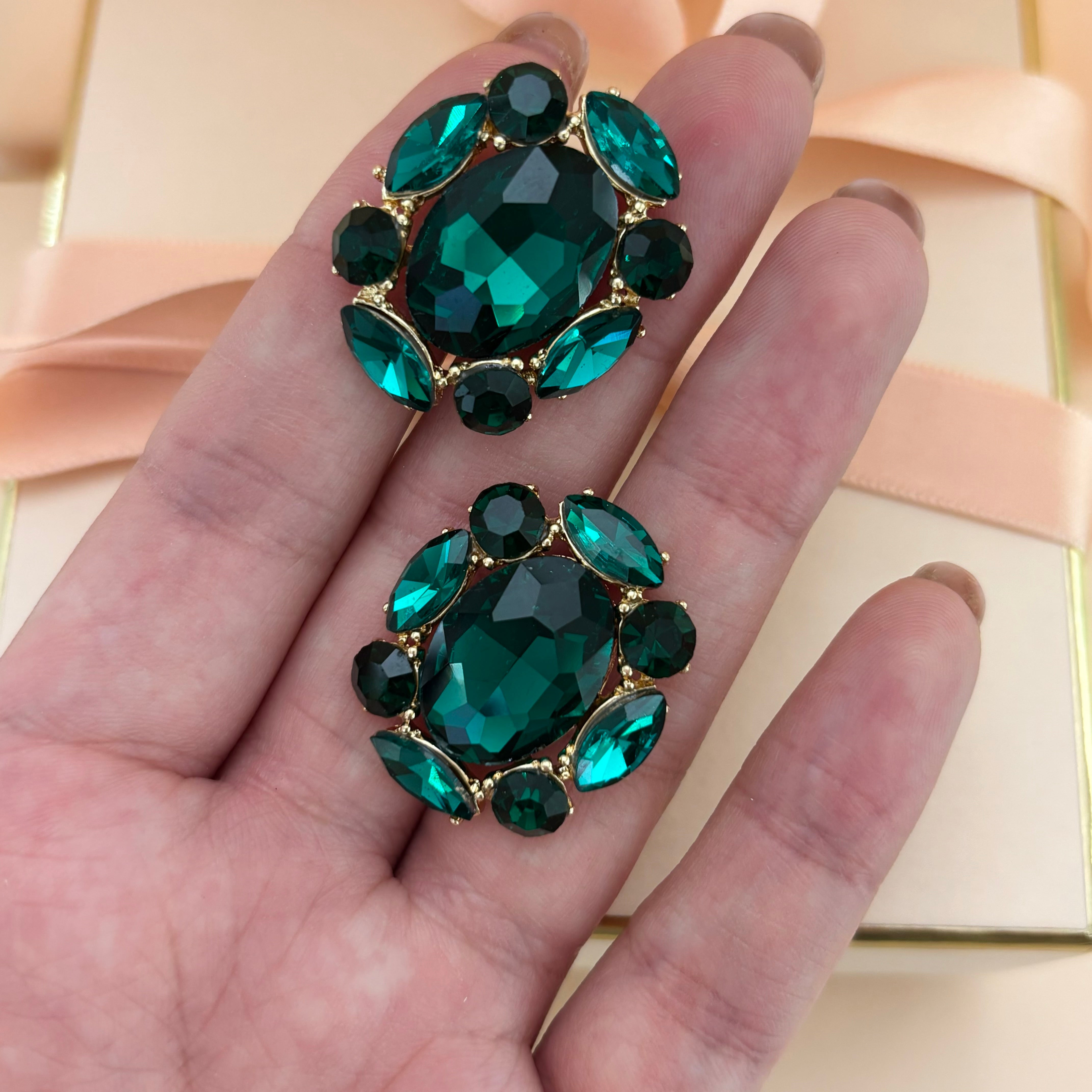 Multi Stone Cluster Oval Evening Earrings