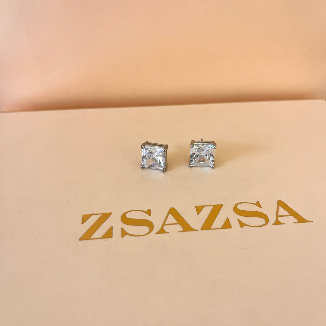 Square zircone white gold plated set