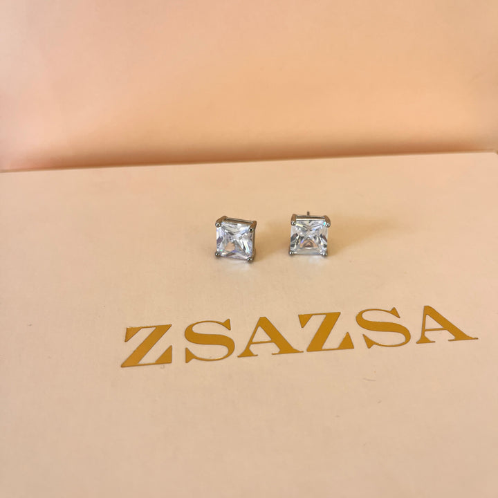 Square zircone white gold plated set