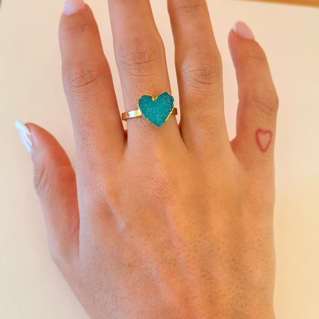 Green agathe heart gold plated set