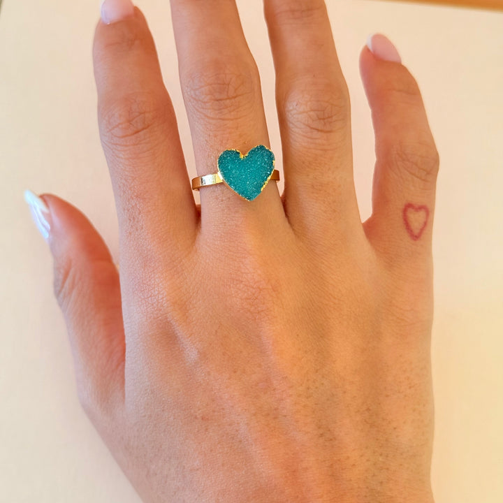 Green agathe heart gold plated set