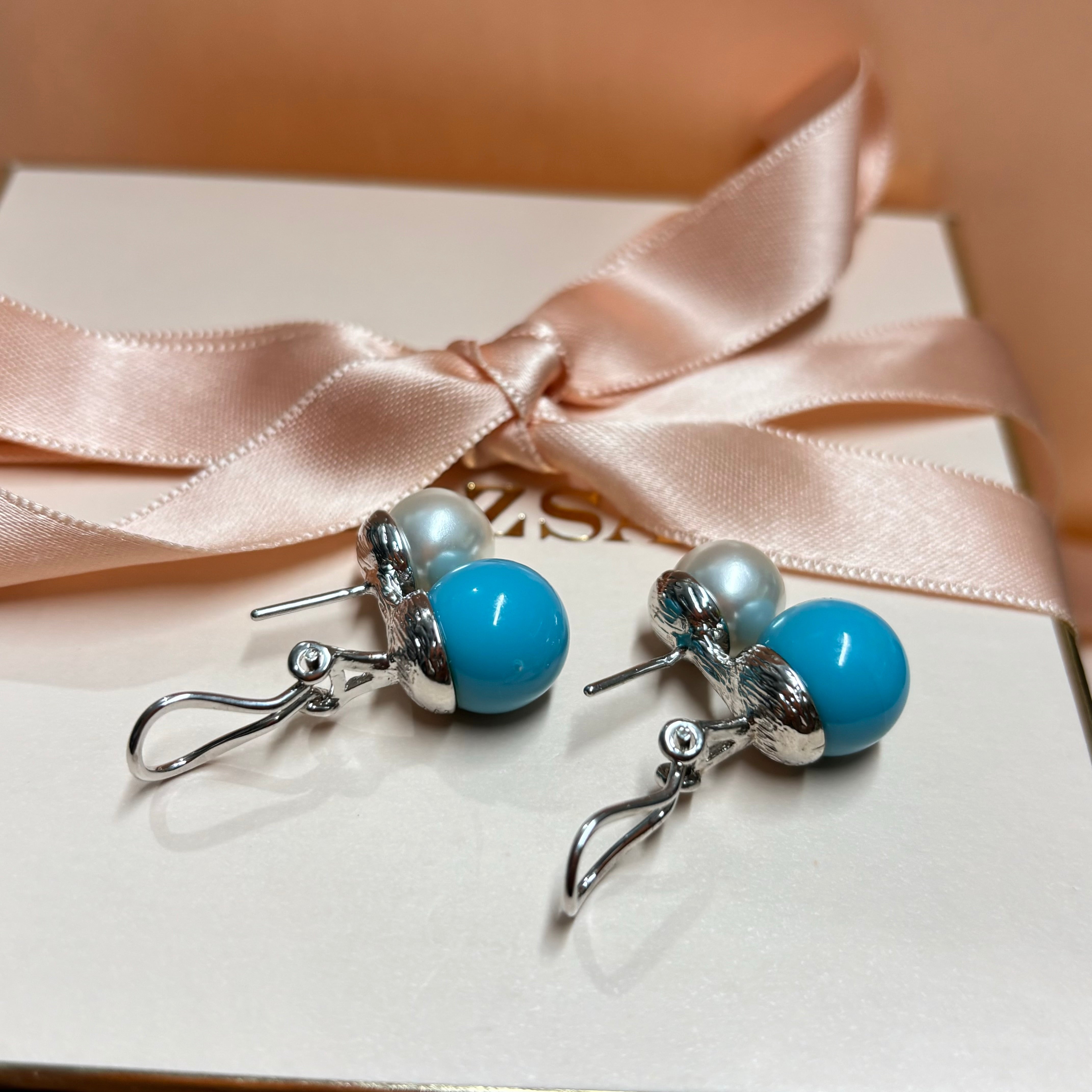 Turquoise and pearl earrings