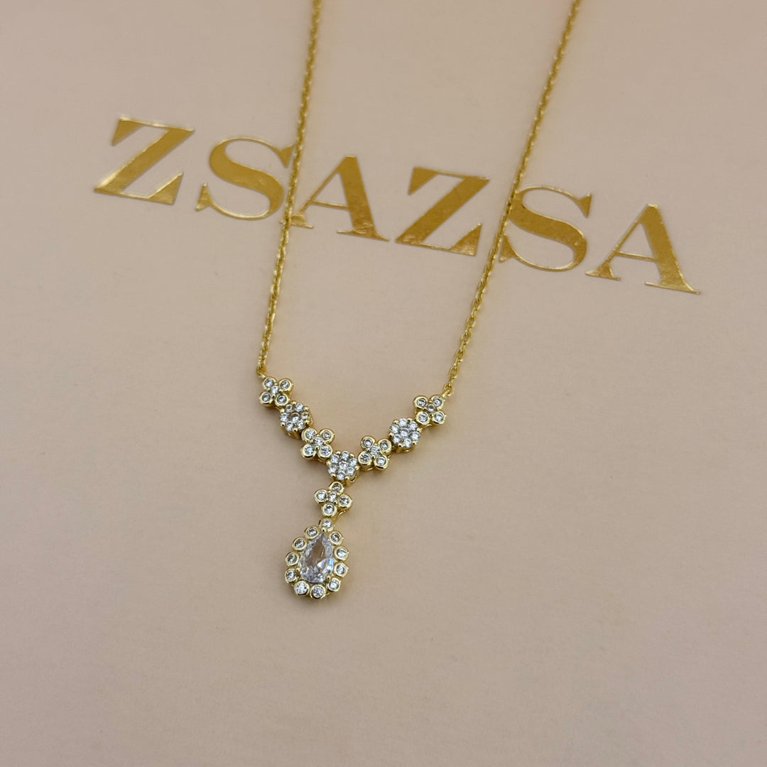 Dainty teardrop gold plated pendant set