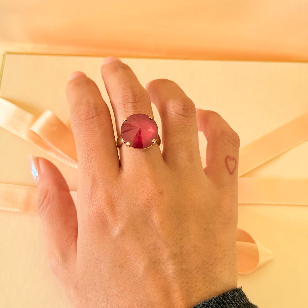 Round red Swarovski crystals earrings and ring