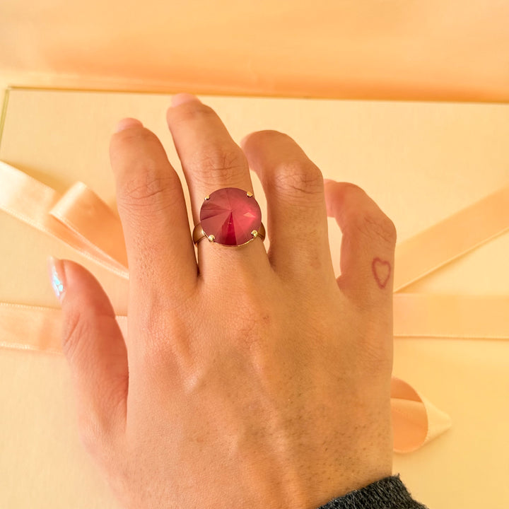 Round red Swarovski crystals earrings and ring