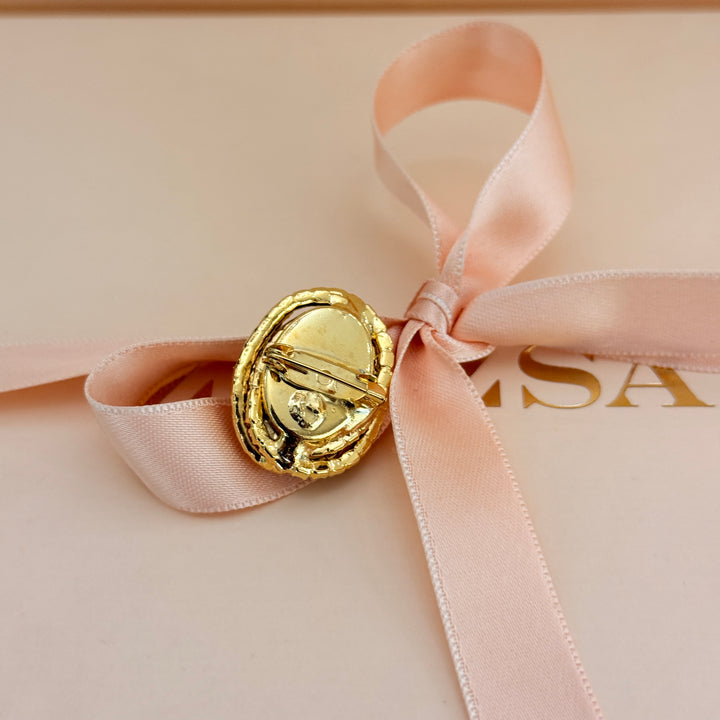 Oval White preciosa crystals gold plated brooch