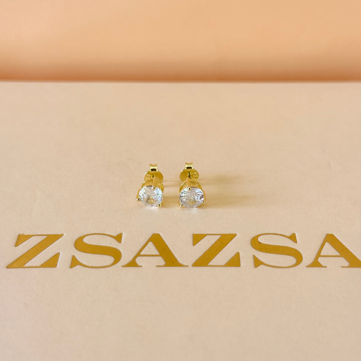 Solitaire zircone sterling silver gold plated set