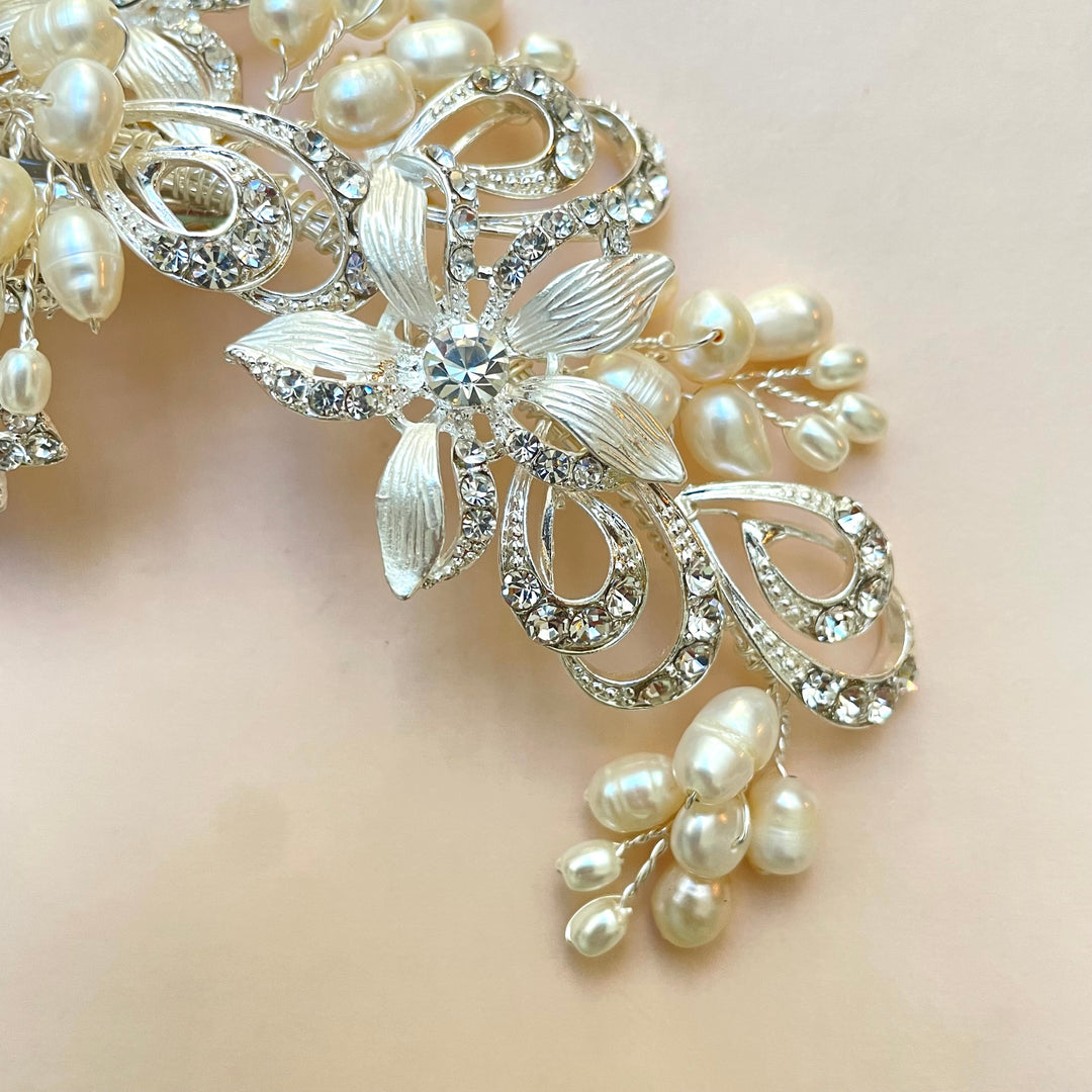 Silver and Fresh water pearl comb clip