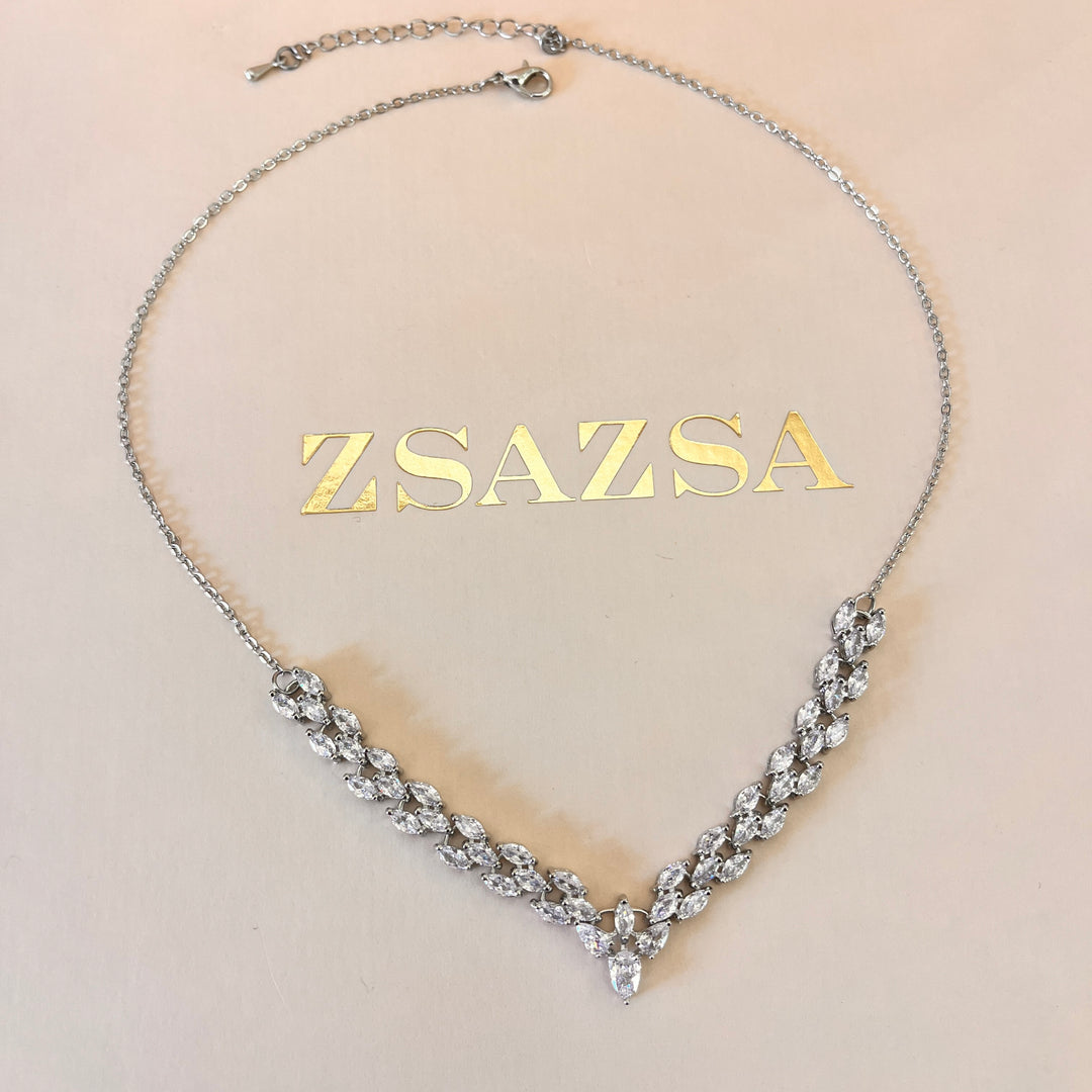 Marquise zircone white gold plated set