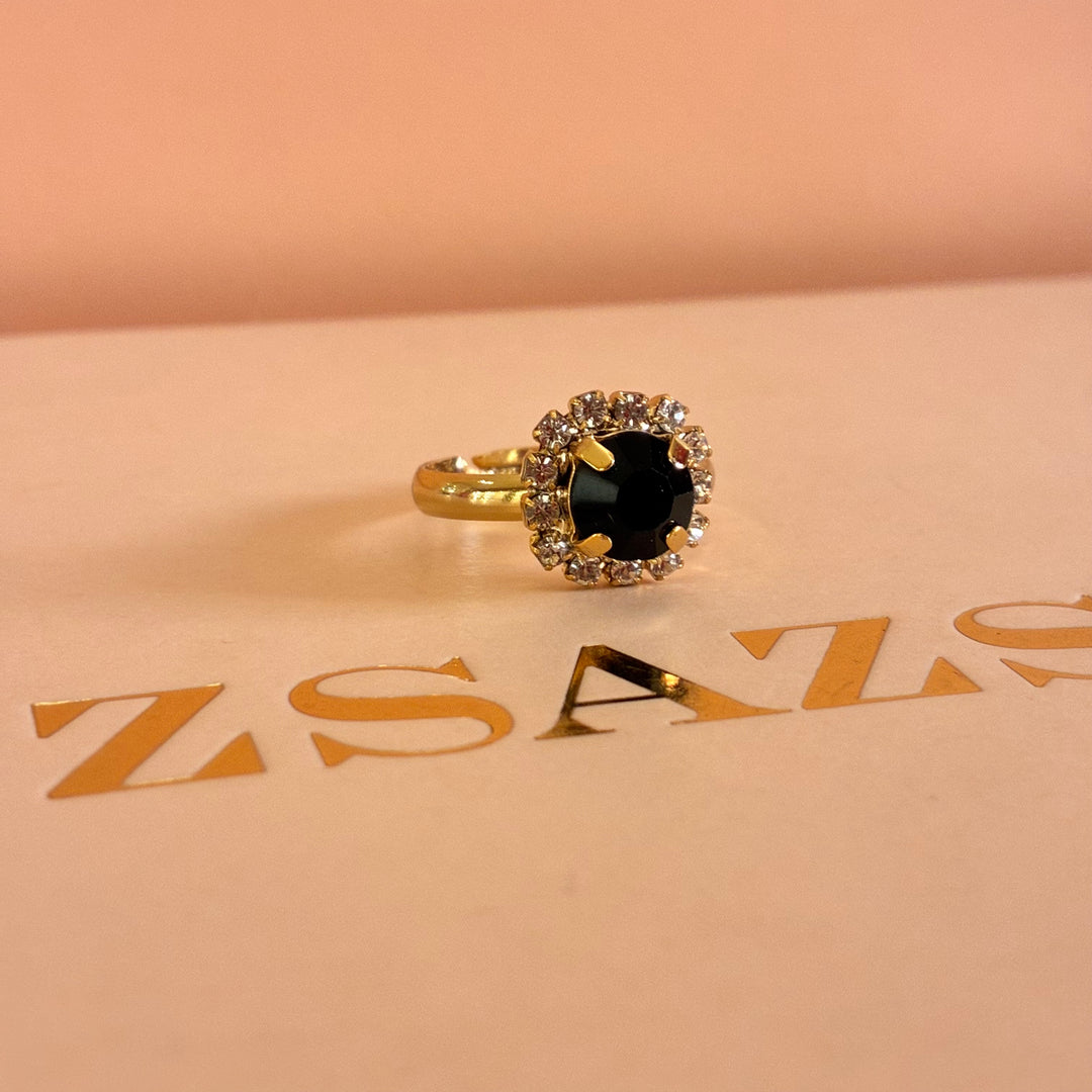 Dainty Black Preciosa crystals gold plated set