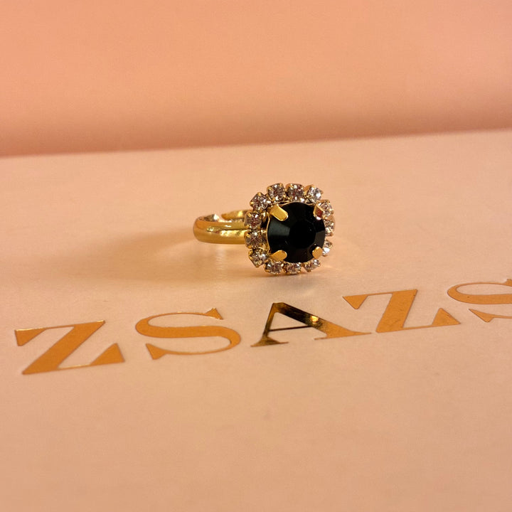 Dainty Black Preciosa crystals gold plated set