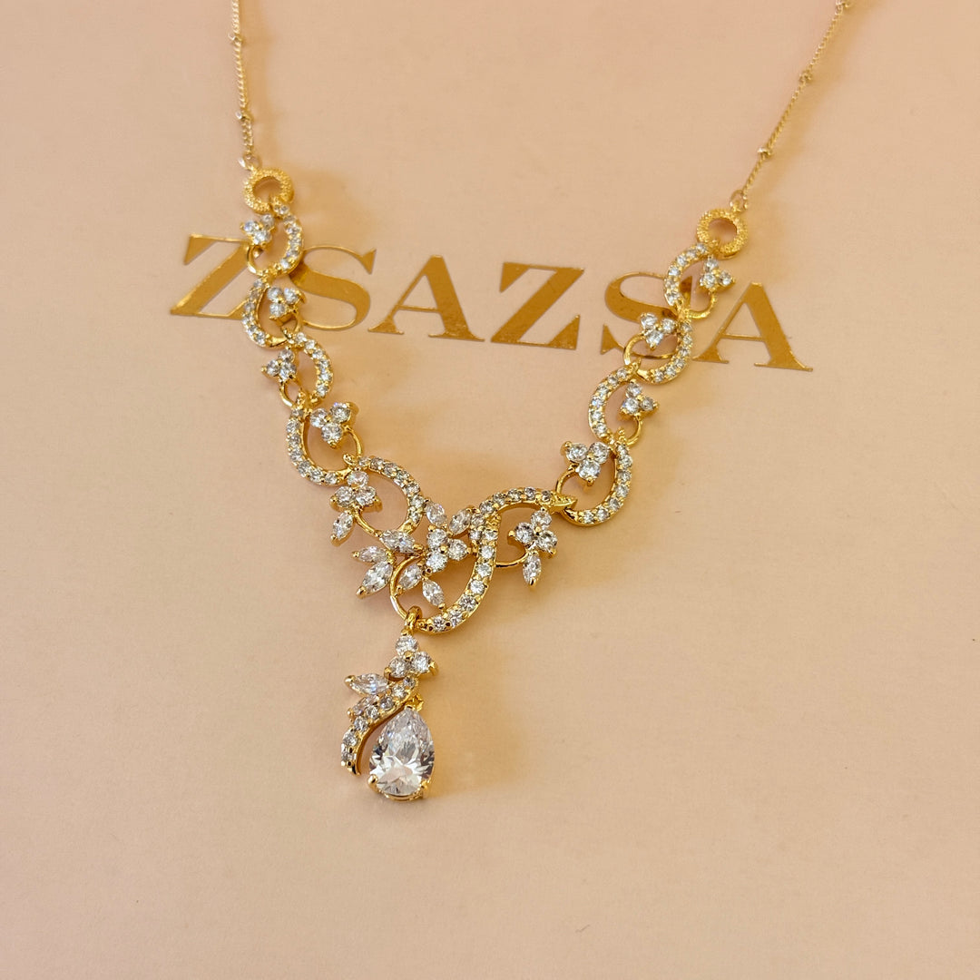 Teardrop and marquise zircone gold plated set