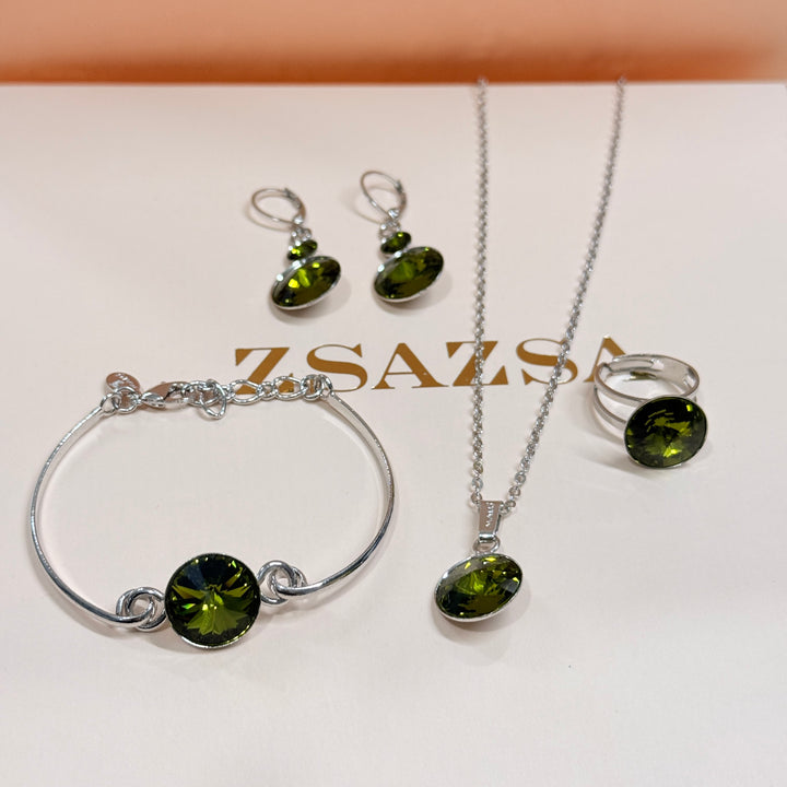 Olive green Swarovski crystals silver set