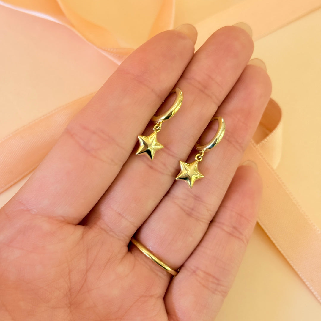 Dainty star sterling silver gold plated hoops