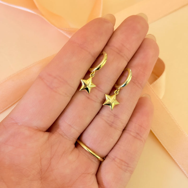 Dainty star sterling silver gold plated hoops