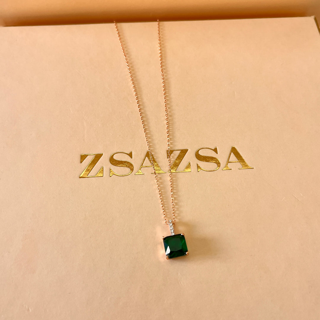 zircone dark green sterling silver rose gold square plated set