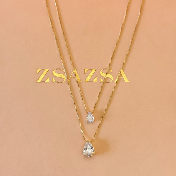 Double pendant teardrop zircone gold plated
