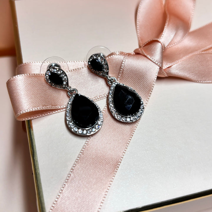 Double teardrop black silver earrings