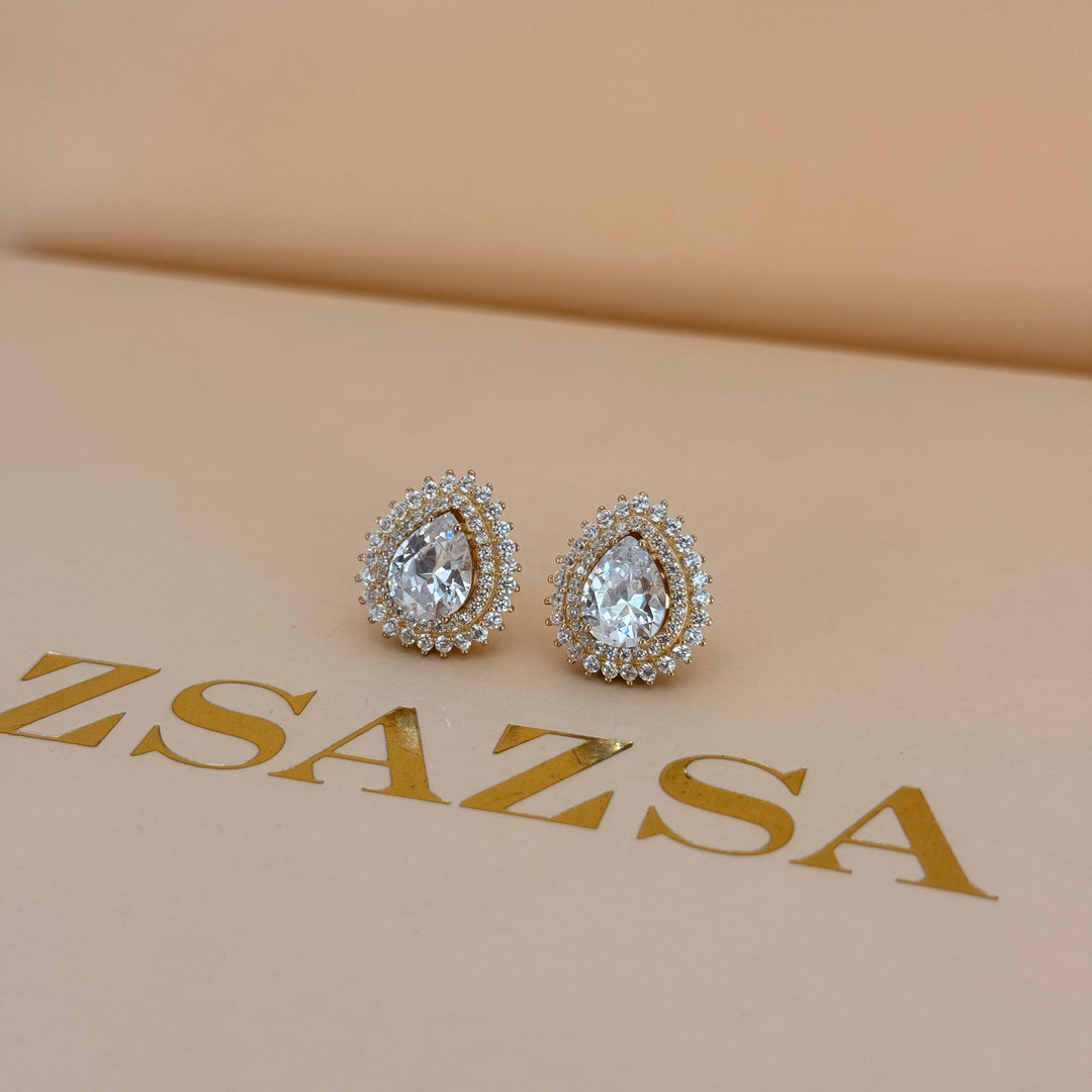 Teardrop zircone sterling silver gold plated set